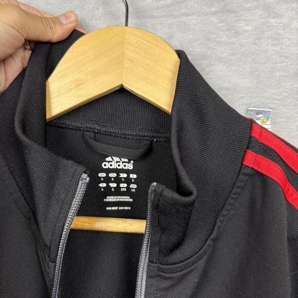 Y2K Adidas Black Red Stripe Track Jacket Full Zip Mens Size L Gray Panel Retro - Picture 3 of 8